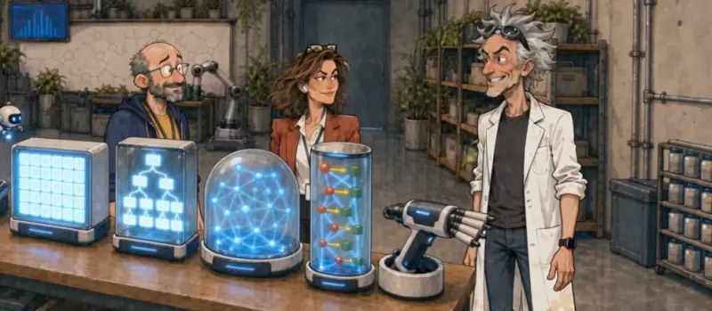 Richard F. walks in from the right of the lab.